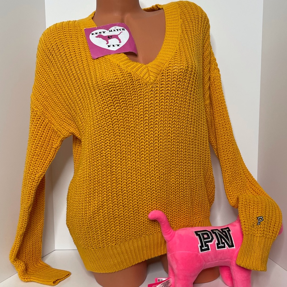 Victoria’s Secret PINK XS Logo 100% Cotton Sweater V-Neck Patch Embroidered